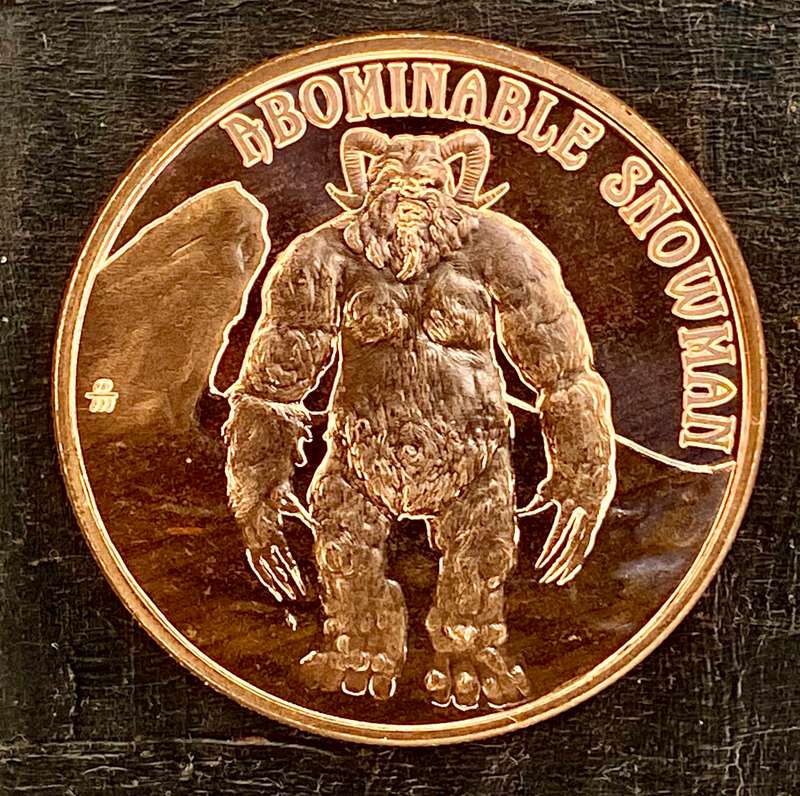 1OZ -- Abominable Snowman Cryptic Creatures -- 1OZ 999 Copper Round BU
