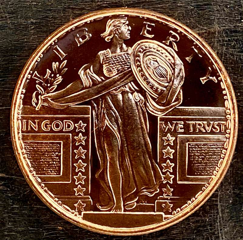 1OZ -- USA Standing Liberty -- 1OZ 999 Copper Round BU
