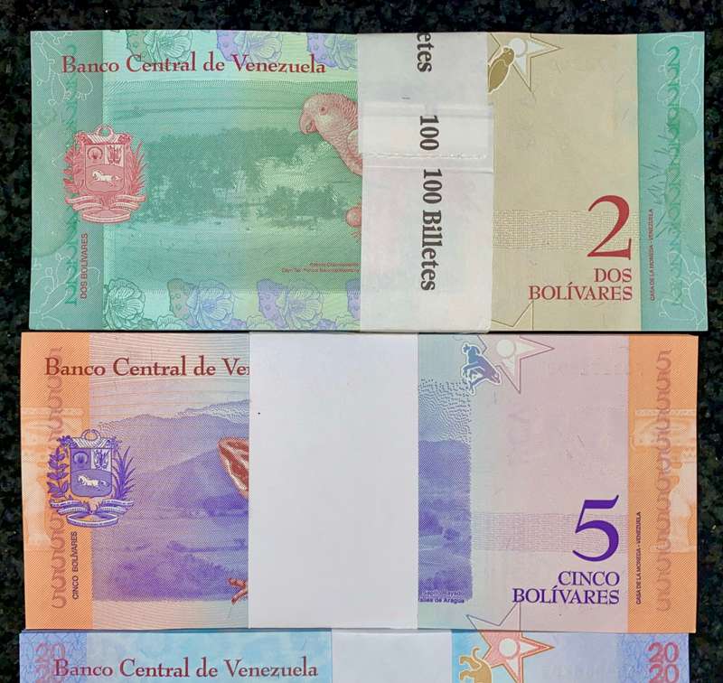 Venezuela Bolivars Bank Packs set 2 Bolivar to 50 Bolivar UNC 2018 (500 pack is circulated)