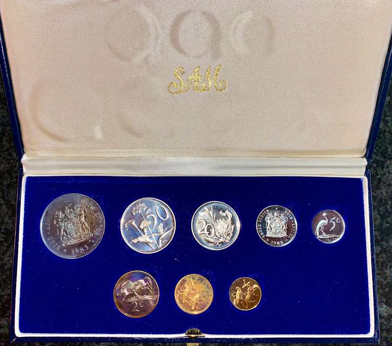 South Africa Proof set silver R1 TO 1/2 cent 1983 blue SA mint box