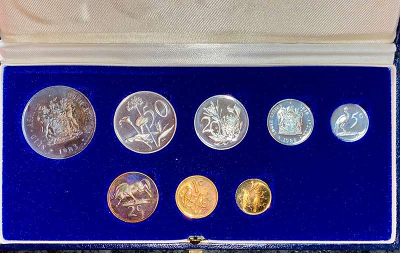 South Africa Proof set silver R1 TO 1/2 cent 1983 blue SA mint box