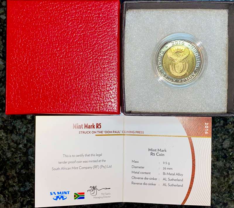 South Africa Oom Paul Mintmark Proof R5 -- 2016 -- mintage 397 - in original box with certificate