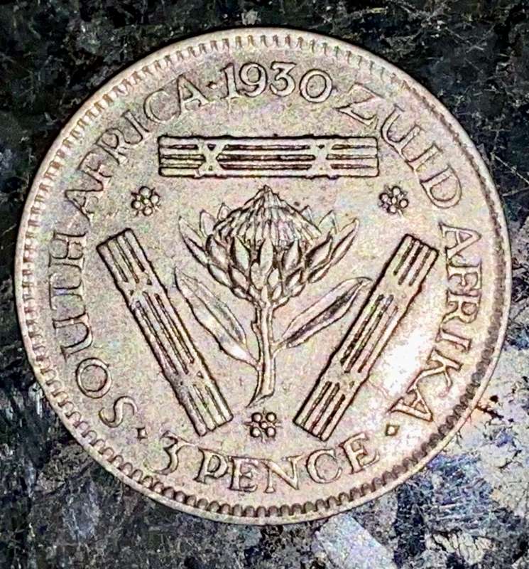 S A Union. silver 3d threepence 1930