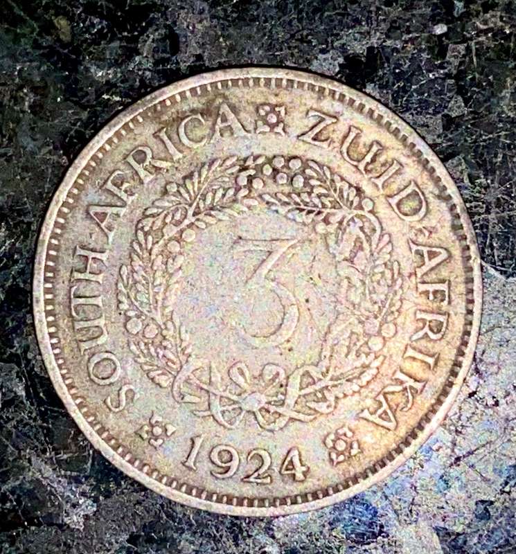 S A Union. silver 3d threepence 1924 wreath