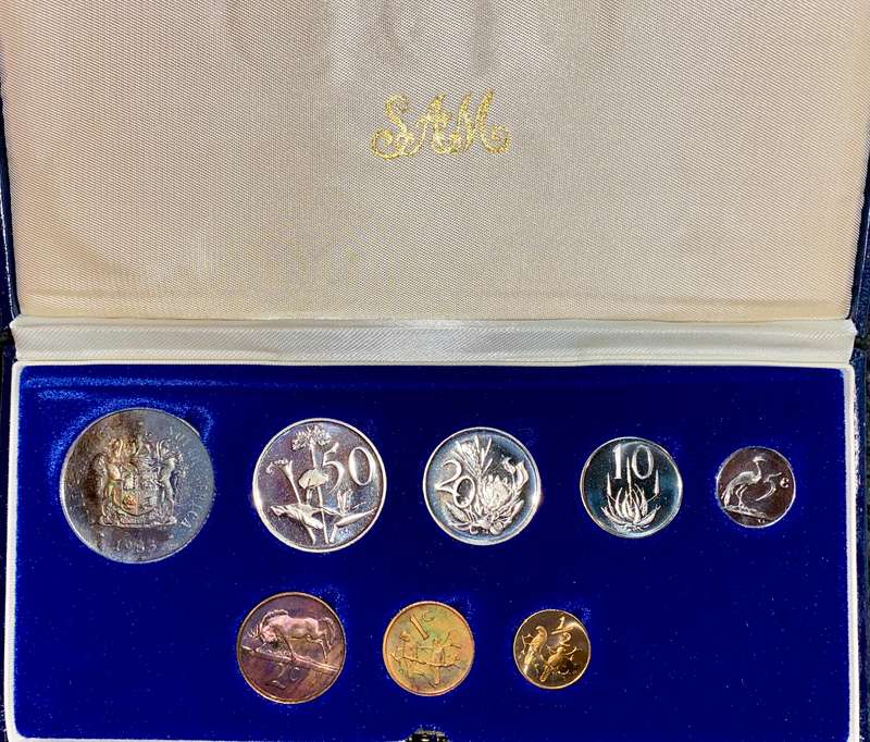 South Africa Proof set silver R1 TO 1/2 cent 1983 blue SA mint box