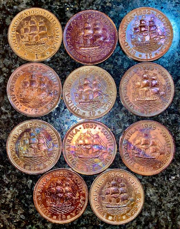 S.A Union set 1 penny 1950 to 1960 amazing toning excellent conditions (1 bid atkes all)