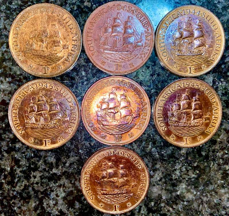 S.A Union set 1 penny 1941 to 1949 amazing toning good condition except 1942/47