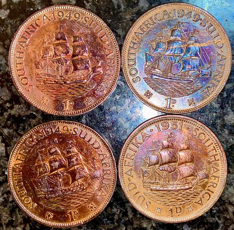 S.A Union set 1 penny 1949 & 1951 amazing toning excellent conditions (1 bid atkes all)