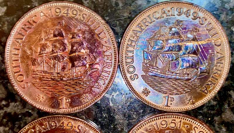S.A Union set 1 penny 1949 & 1951 amazing toning excellent conditions (1 bid atkes all)