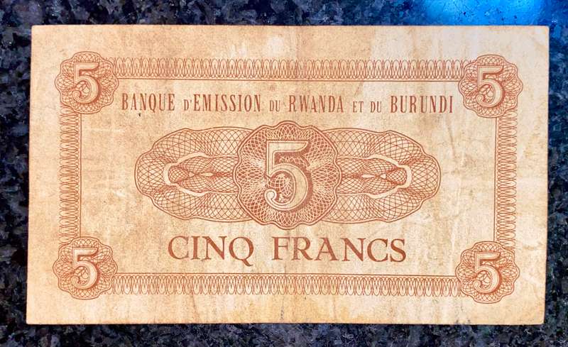 Rwanda & Burundi 5 francs 15-09-1960 B ( Scarce )