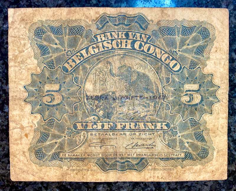 Belgium Congo 5 francs 10-04-1947 sixeme emission