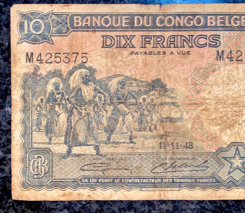 Belgium Congo 10 francs 11-11-1948