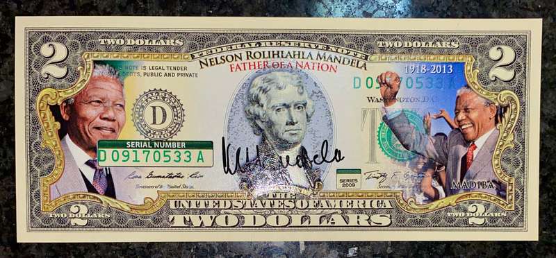 USA nelson mandela 2 dollar commemorative banknote with certification 2009