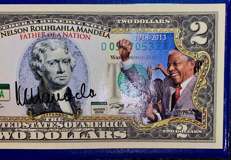 USA nelson mandela 2 dollar commemorative banknote with certification 2009
