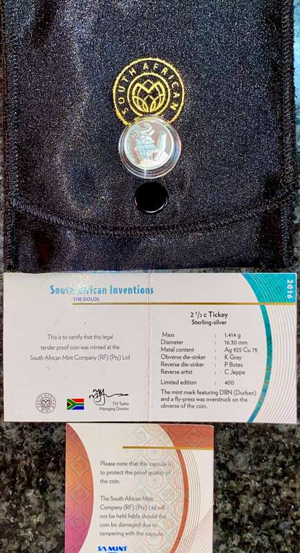 South Africa. proof silver 2 1/2 cent The Dolos Durban flypress mint mark 2016 mintage 400