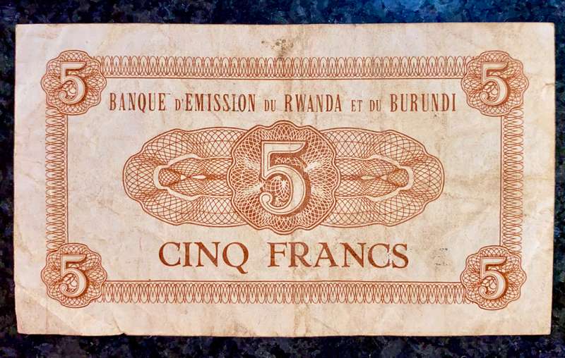 Rwanda & Burundi 5 francs 15-09-1960 B ( Scarce )
