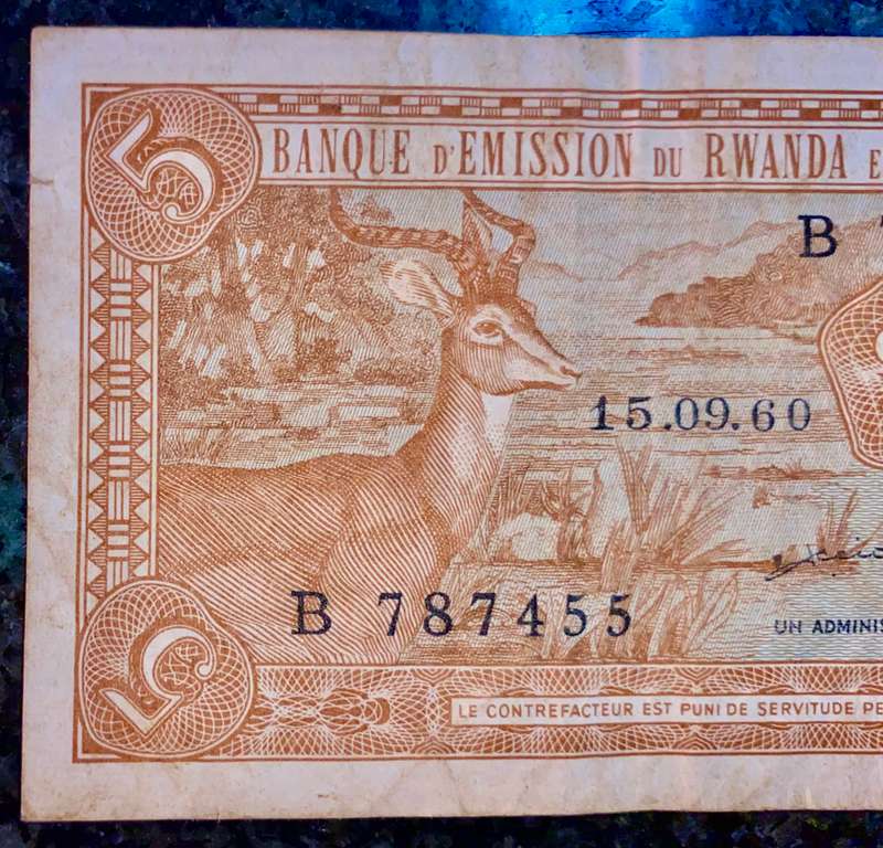 Rwanda & Burundi 5 francs 15-09-1960 B ( Scarce )