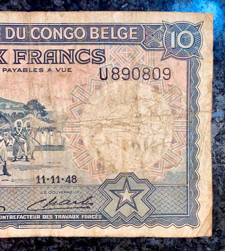 Belgium Congo 10 francs 11-11-1948 Okapi head wtm