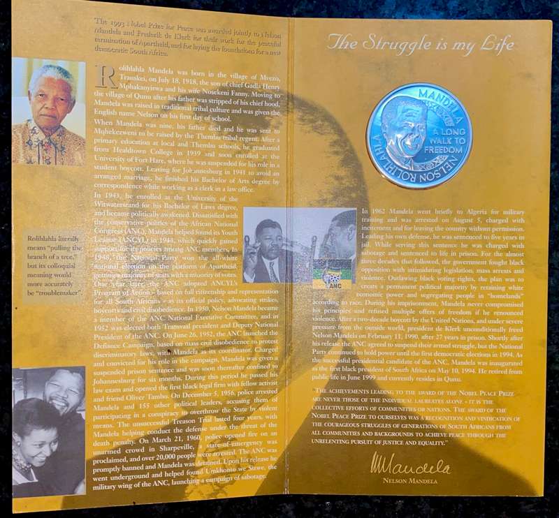 Nelson Mandela 1OZ proof silver - laureate Nobel Peace Prize - Norway Mint in original folder