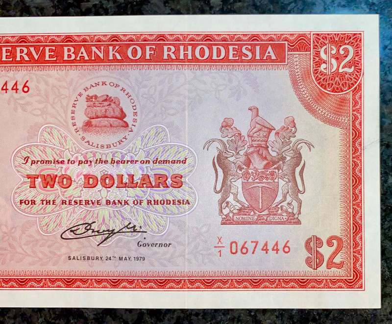 Rhodesia Replacement 2 Dollar 1979 -- X/1 - 067446 UNC WTM ZIM BIRD