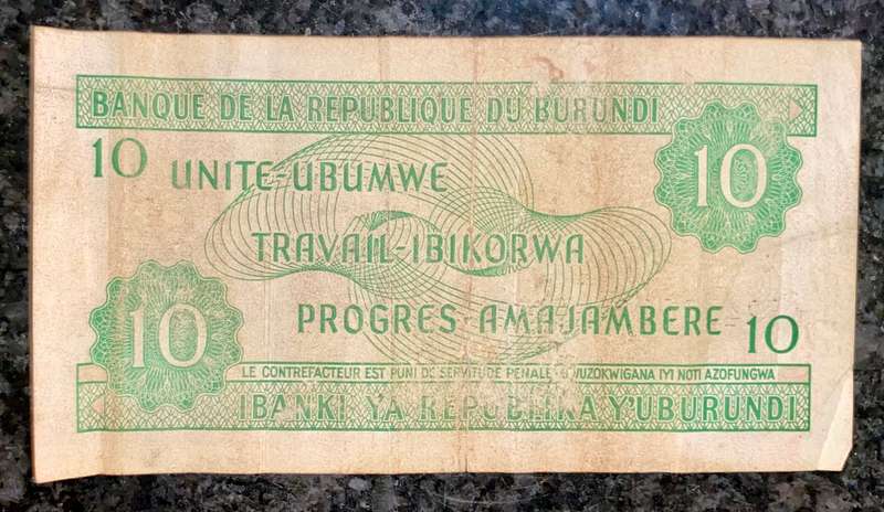 Burundi 10 francs 01-08-2001
