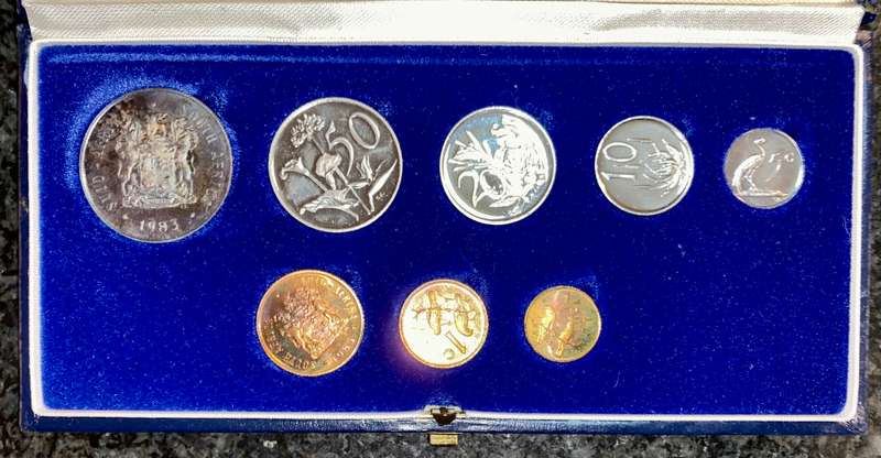 South Africa Proof set silver R1 TO 1/2 cent 1983 blue SA mint box