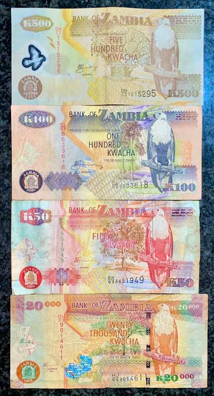 Zambia set 100 kwacha to 20 kwacha 2006/2010 (1 bid takes all)