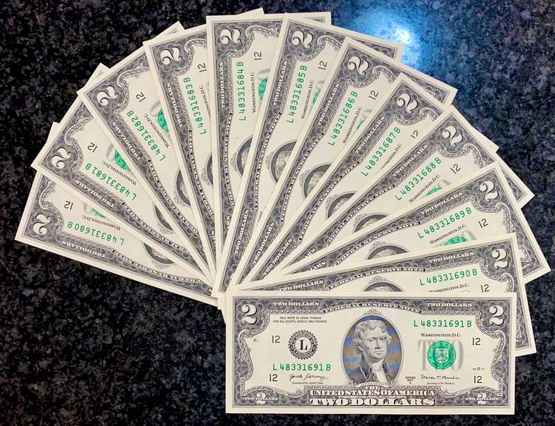 USA 2 dollars in sequence 691-680 San Francisco Federal mint 2017 unc (BID PER NOTE)
