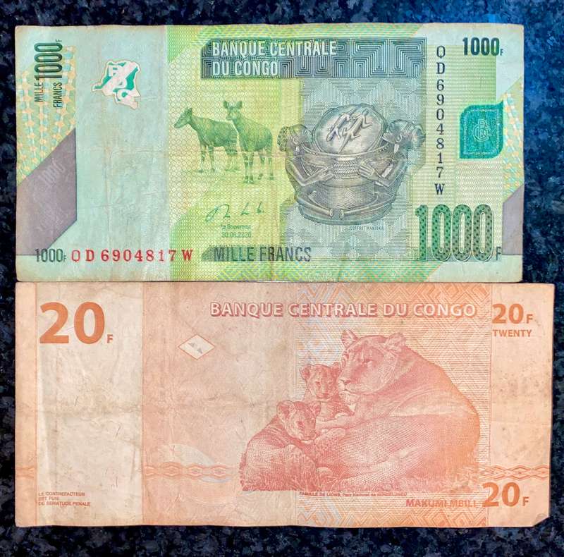 Congo set 1000 francs 2020 & 20 francs 1997 (1 bid takes all)