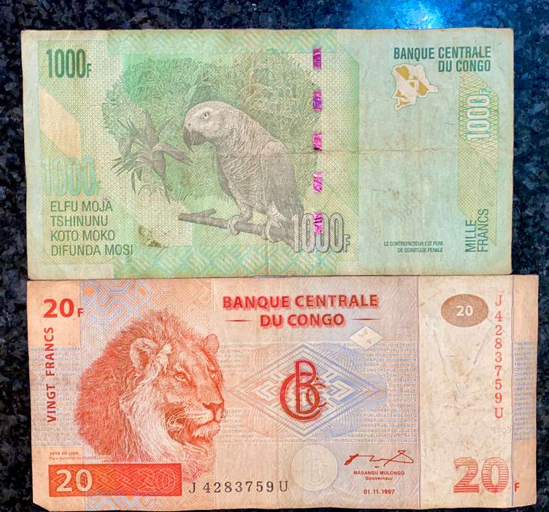 Congo set 1000 francs 2020 & 20 francs 1997 (1 bid takes all)