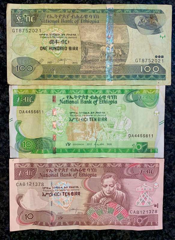 Ethiopia set 100 birr 2007& 10 birr 2012 & 2015(1 bid takes all)