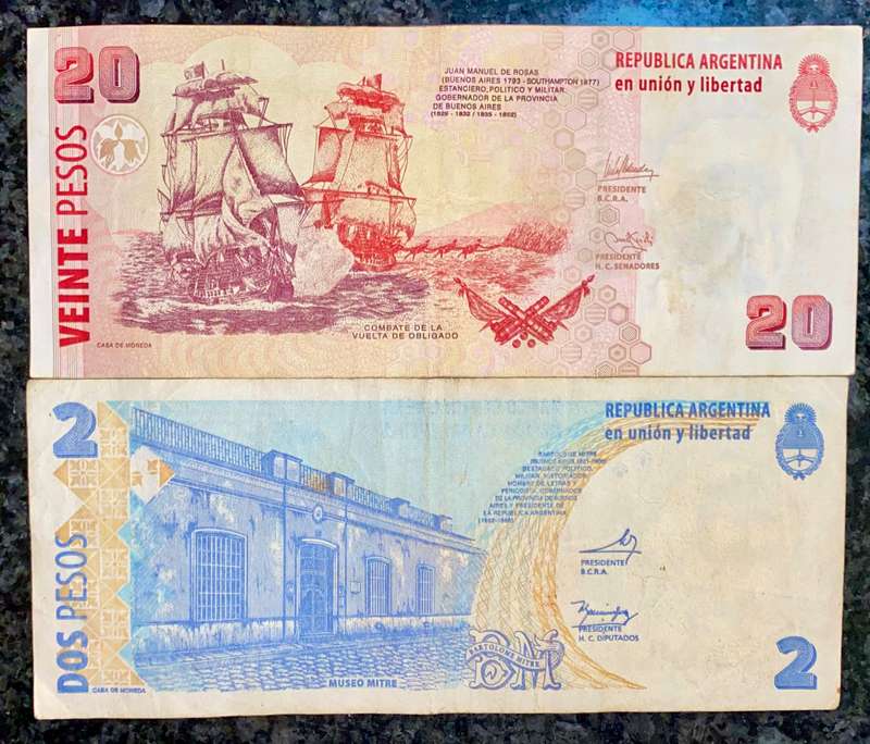 Argentina set 20 pesos & 2 pesos nd (1 bid takes all)