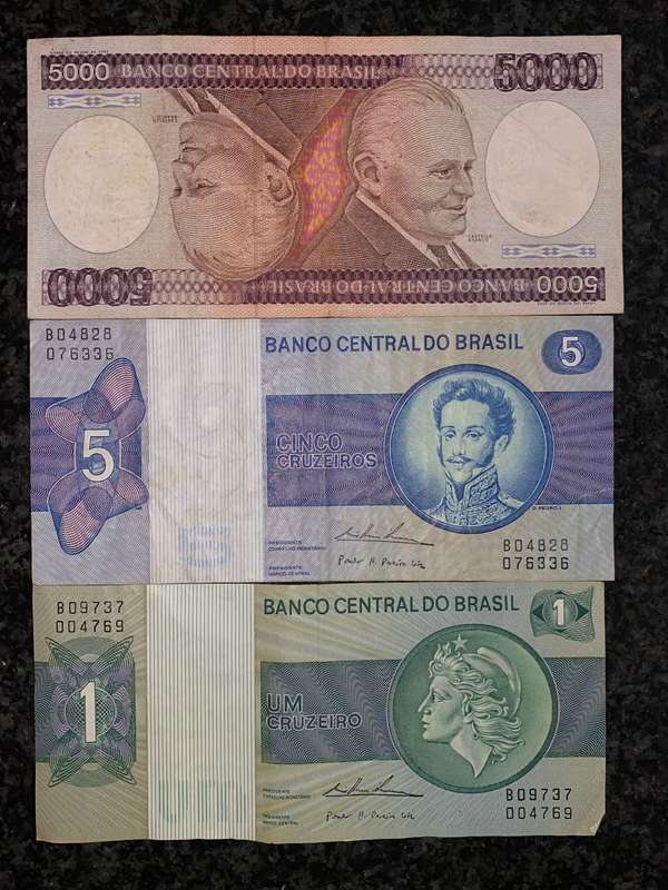 Brasil 5000 cruzeiros - 5 & 1 cruzeiros nd(1 bid takes all)