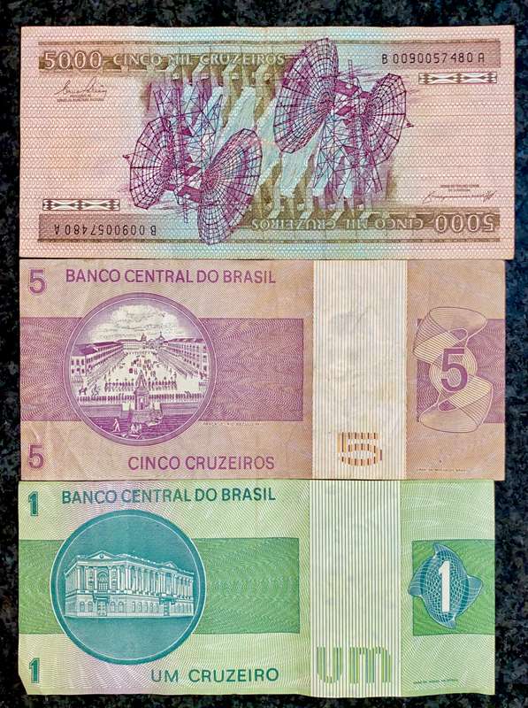 Brasil 5000 cruzeiros - 5 & 1 cruzeiros nd(1 bid takes all)