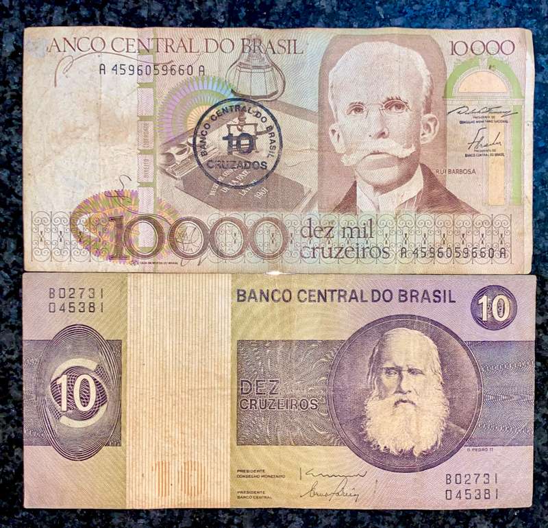 Brasil 10000 cruzeiros & 10 cruzeiros nd(1 bid takes all)