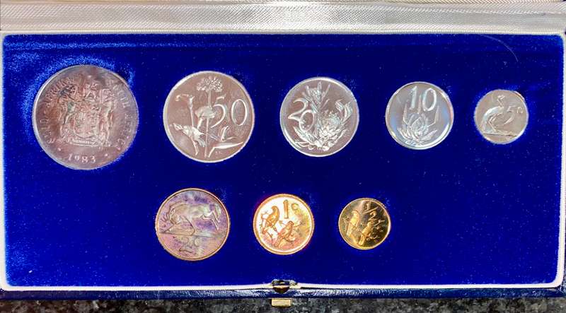 South Africa Proof set silver R1 TO 1/2 cent 1983 blue SA mint box