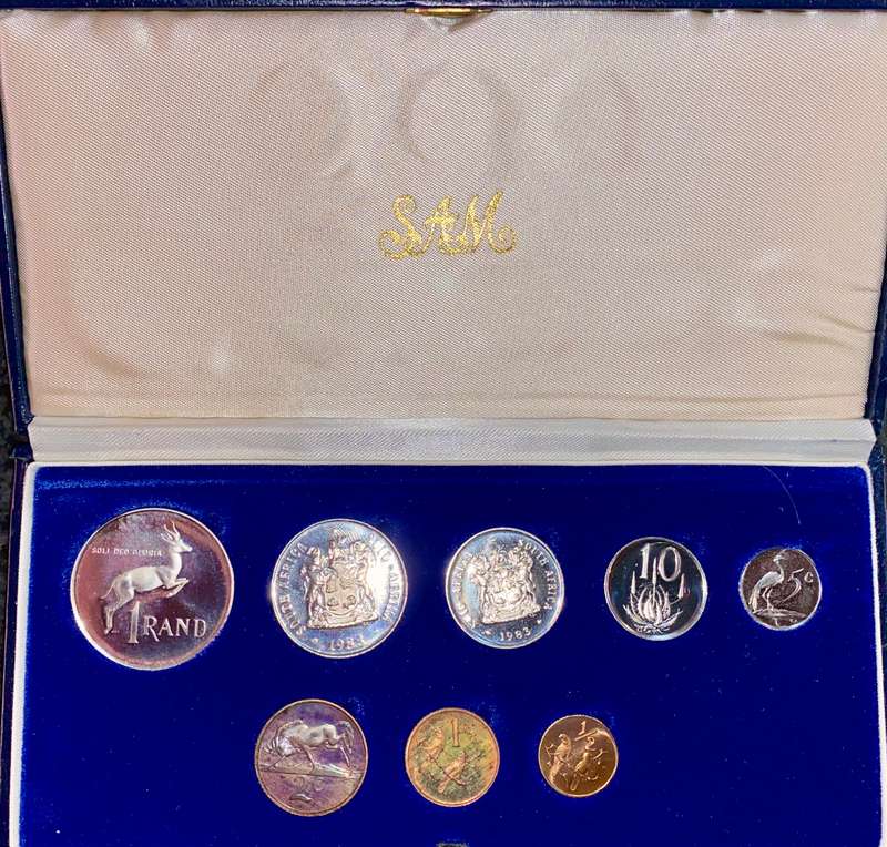 South Africa Proof set silver R1 TO 1/2 cent 1983 blue SA mint box