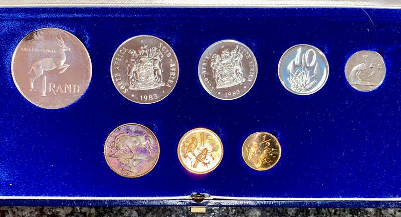 South Africa Proof set silver R1 TO 1/2 cent 1983 blue SA mint box