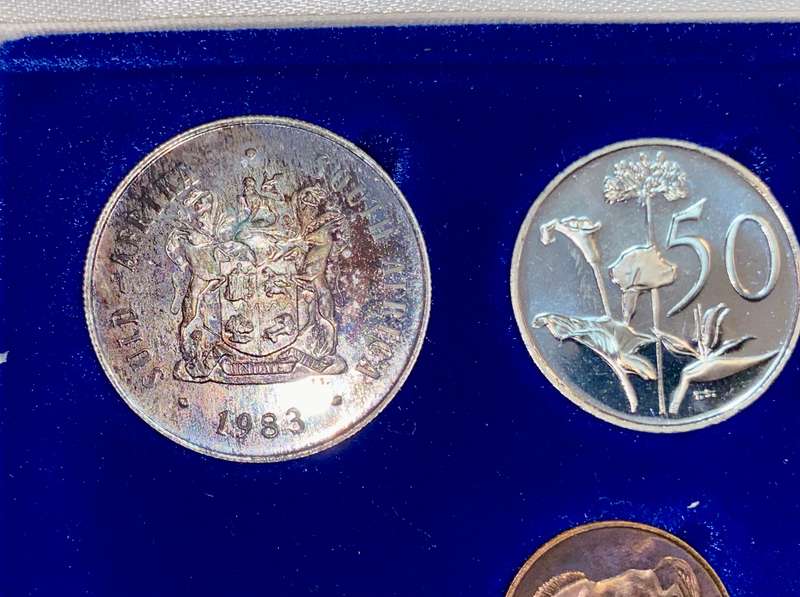 South Africa Proof set silver R1 TO 1/2 cent 1983 blue SA mint box