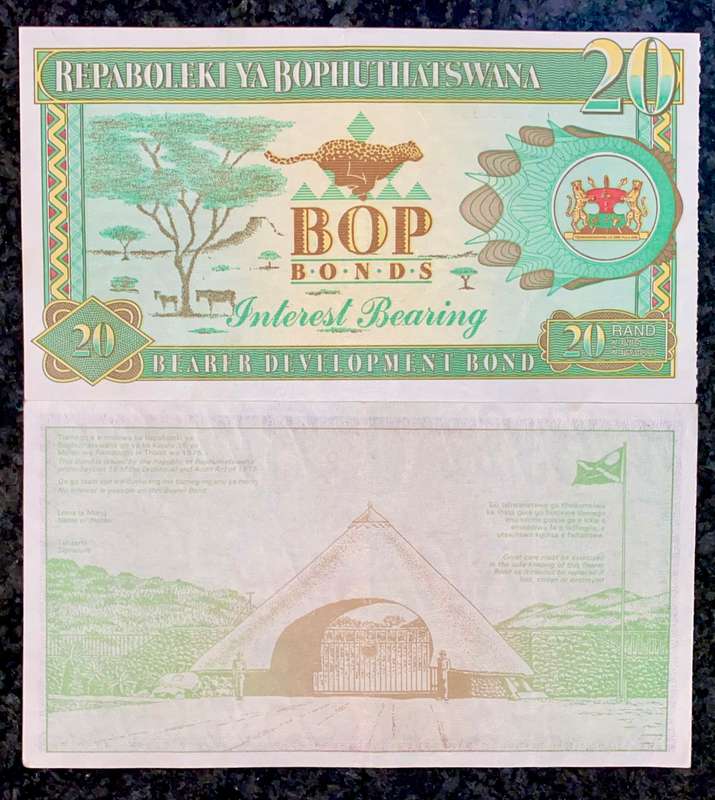 Bophuthatswana's BOP Bonds R20 -- 1990 (1 bid takes all)