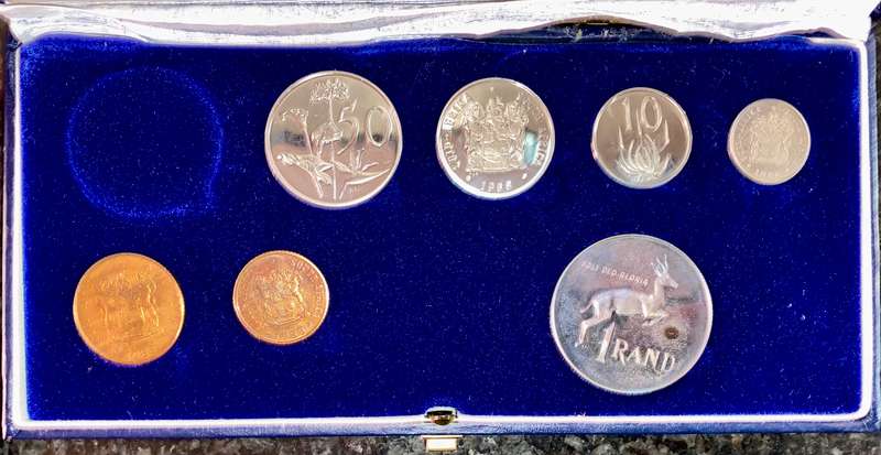 South Africa Proof set silver R1 to 1 cent missing nickel R1 - 1988 blue SA mint box with box cover