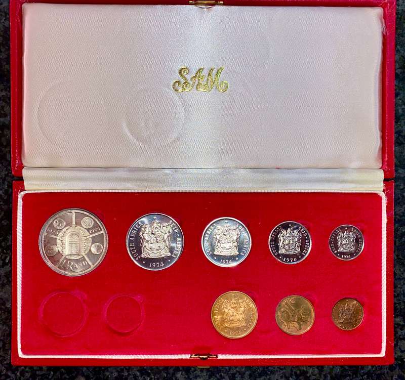 South Africa 1974 Proof set silver R1 TO 1/2 cent red SA mint box