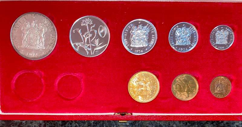 South Africa 1974 Proof set silver R1 TO 1/2 cent red SA mint box