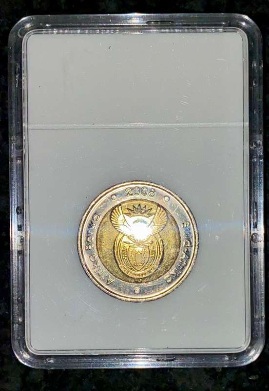 South Africa commemorative R5 - Nelson Mandela 90th birthday 2008 UNC in slab