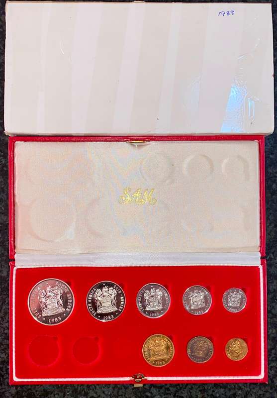 South Africa Proof set silver R1 TO 1/2 cent 1983 red SA mint box