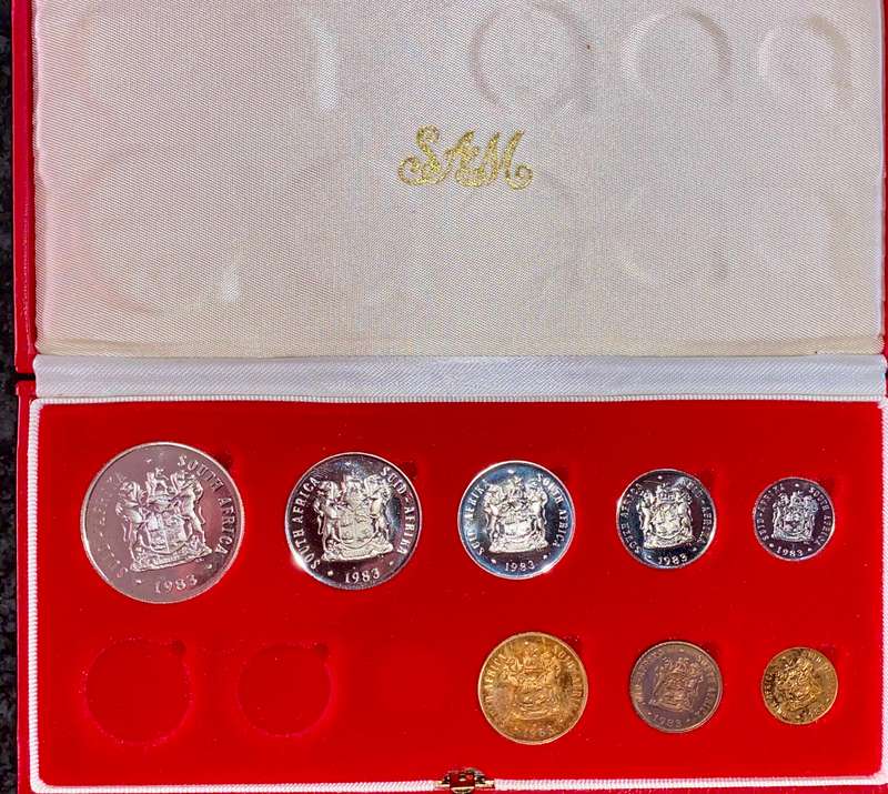 South Africa Proof set silver R1 TO 1/2 cent 1983 red SA mint box