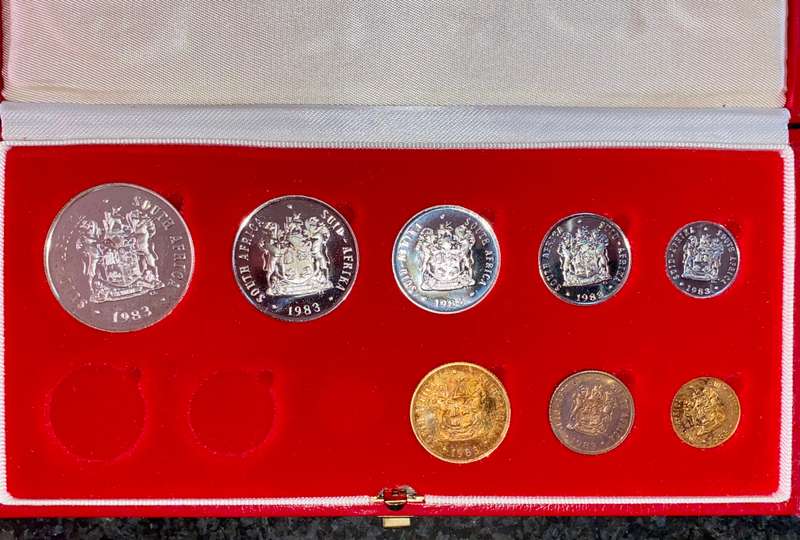 South Africa Proof set silver R1 TO 1/2 cent 1983 red SA mint box