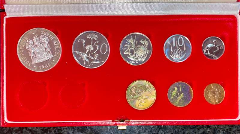 South Africa Proof set silver R1 TO 1/2 cent 1981 red SA mint box