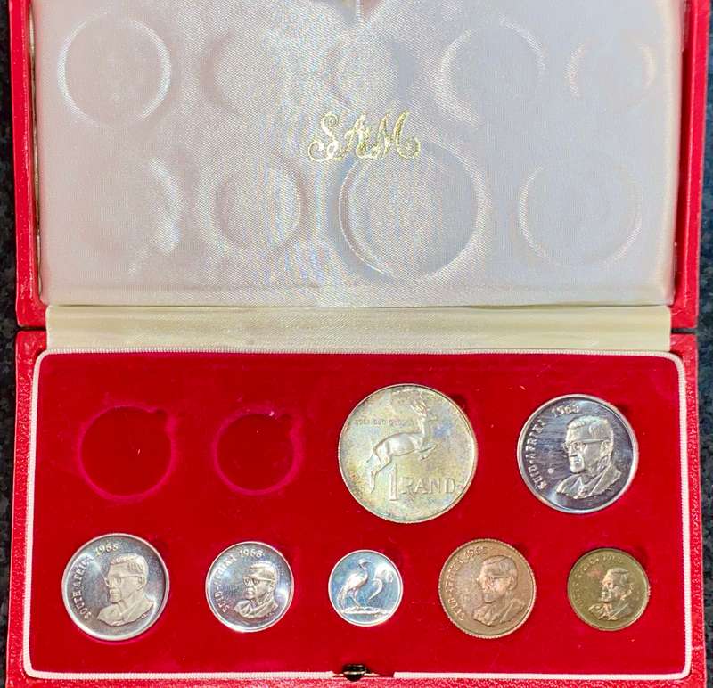 South Africa Proof set silver R1 TO 1 cent 1968 red SA mint box