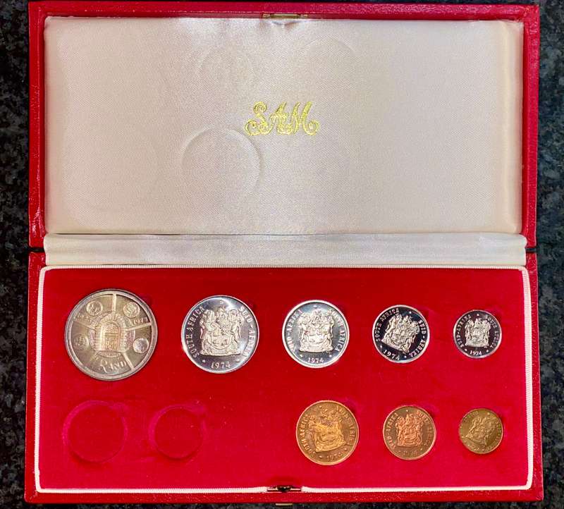 South Africa Proof set 1974 silver R1 TO 1/2 cent red SA mint box